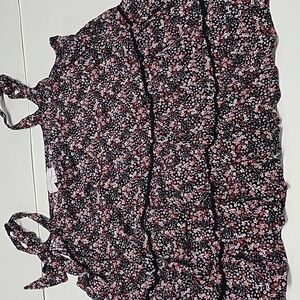 Molly & Isadora flowy tank top Dia & Co 1X Tier Ruffle Floral Bow Accent Straps